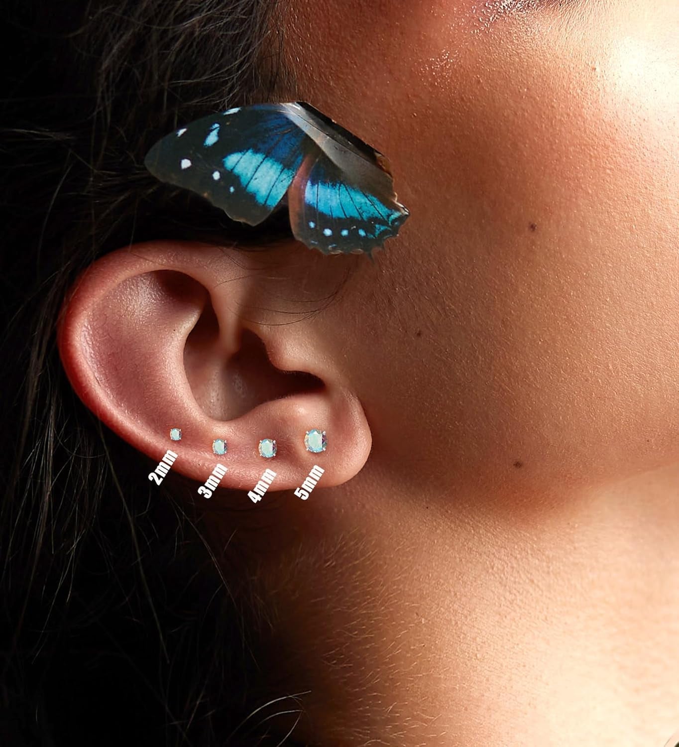 Flat Back Earrings 4Mm Stud Earrings for Women, Cubic Zirconia Stud Earrings Hypoallergenic Spiral Ear Cartilage Earlobe Silver Earrings (4Mm)