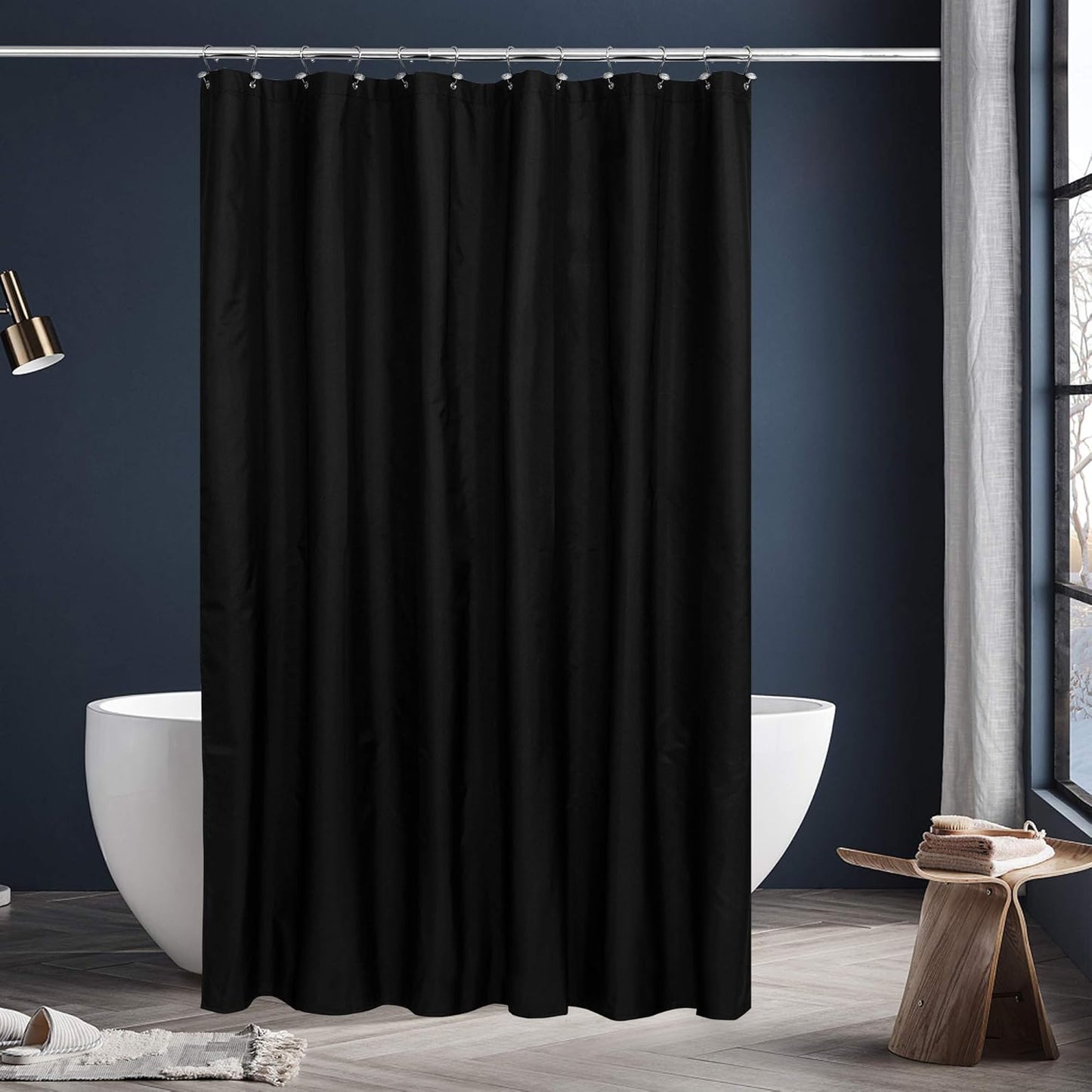 Fabric Shower Curtain or Liner with Weighted Magnets - Hotel Quality Opaque Black Shower Curtain for Bathroom, Machine Washable, Water Repellent - Black, 72X72