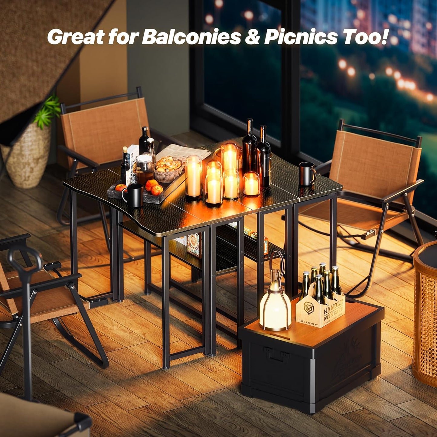 Folding Desk with Storage Shelf - 31.5 Inch Compact Computer Table for Small Spaces, Space-Saving Sofa Table, Ideal for Writing and Office Use, Easy to Fold, Black