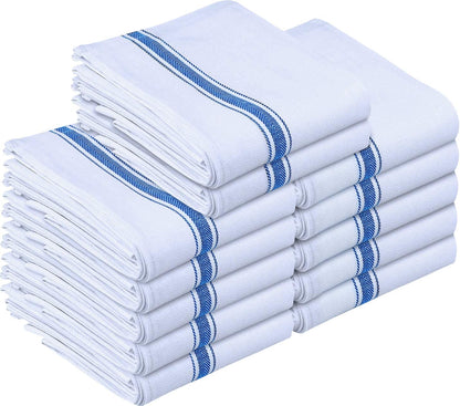 Blue Dish Towels [12 Pack - 15 X 25 Inches] 100% Ring Spun Cotton Highly Absorbent & Reusable Cleaning Bar, Tea, Kitchen and Dishcloths Set - 200 GSM