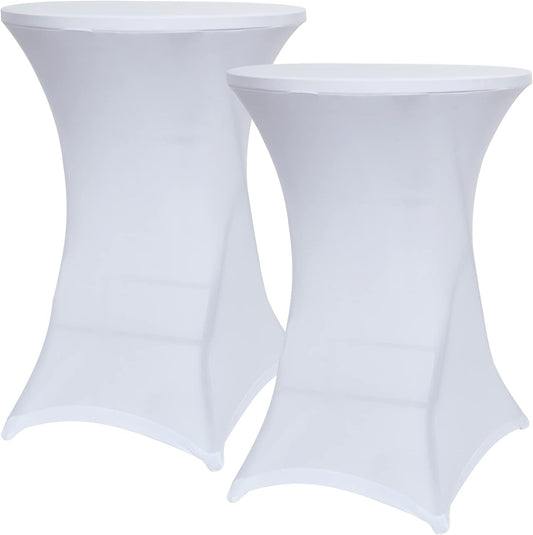 Cocktail Table Covers Stretch Spandex White Cocktail Table Cover Cloth for Wedding, Banquet and Party (30"-32" Diameter X 42" Height,2Pc)