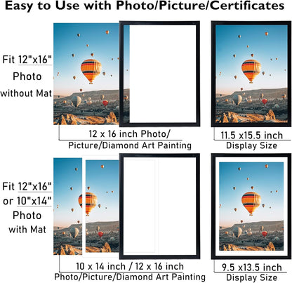 12X16 Black Picture Frame for 30 X 40Cm Diamond Painting Art, Display Photo 12 X 16 or 10 X 14 without Mat, Wall Hanging Large Diamond Painting Frames with Plexiglass