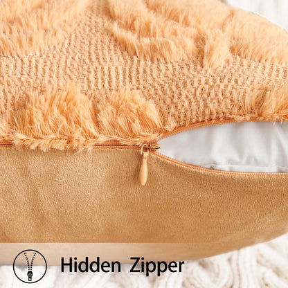 Fall Throw Pillow Covers 18X18 Set of 2 Autumn Decorations Pumpkin Accent Pillowcase for Outdoor Porch Sofa Couch Bed Living Room Plush Faux Fur Halloween Farmhouse Home Decor