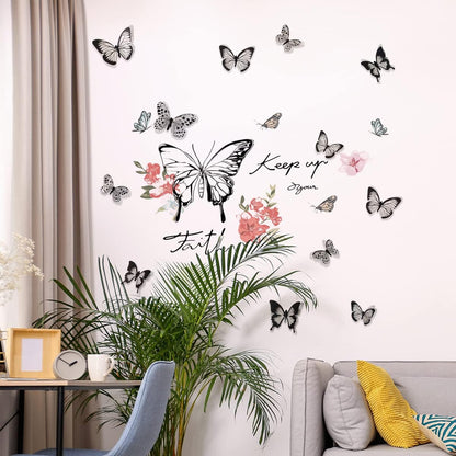 Butterfly Wall Decor Flower Vinyl Peel and Stick Big Wall Art Stickers Posters Decorations for Living Room Bedroom