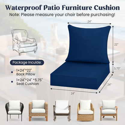 ® Outdoor Seat Cushions 24 X 24 X 5.75 Inch, Waterproof & Fade Resistant Patio Furniture Replacement Cushions with Removable Cover for Chair, Sofa, Couch, Wicker, Navy Blue