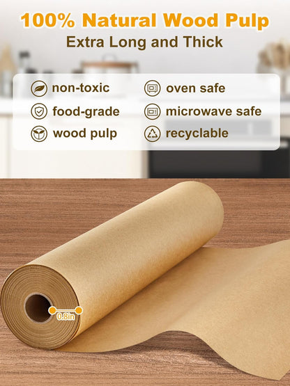 Parchment Paper Roll for Baking, 13 in X 278 Ft, 300 Sq.Ft, Non-Stick Baking Paper Sheets with Slide Cutter, Heavy Duty Extra Long, for Kitchen Baking Cooking Grilling Steaming, Unbleached