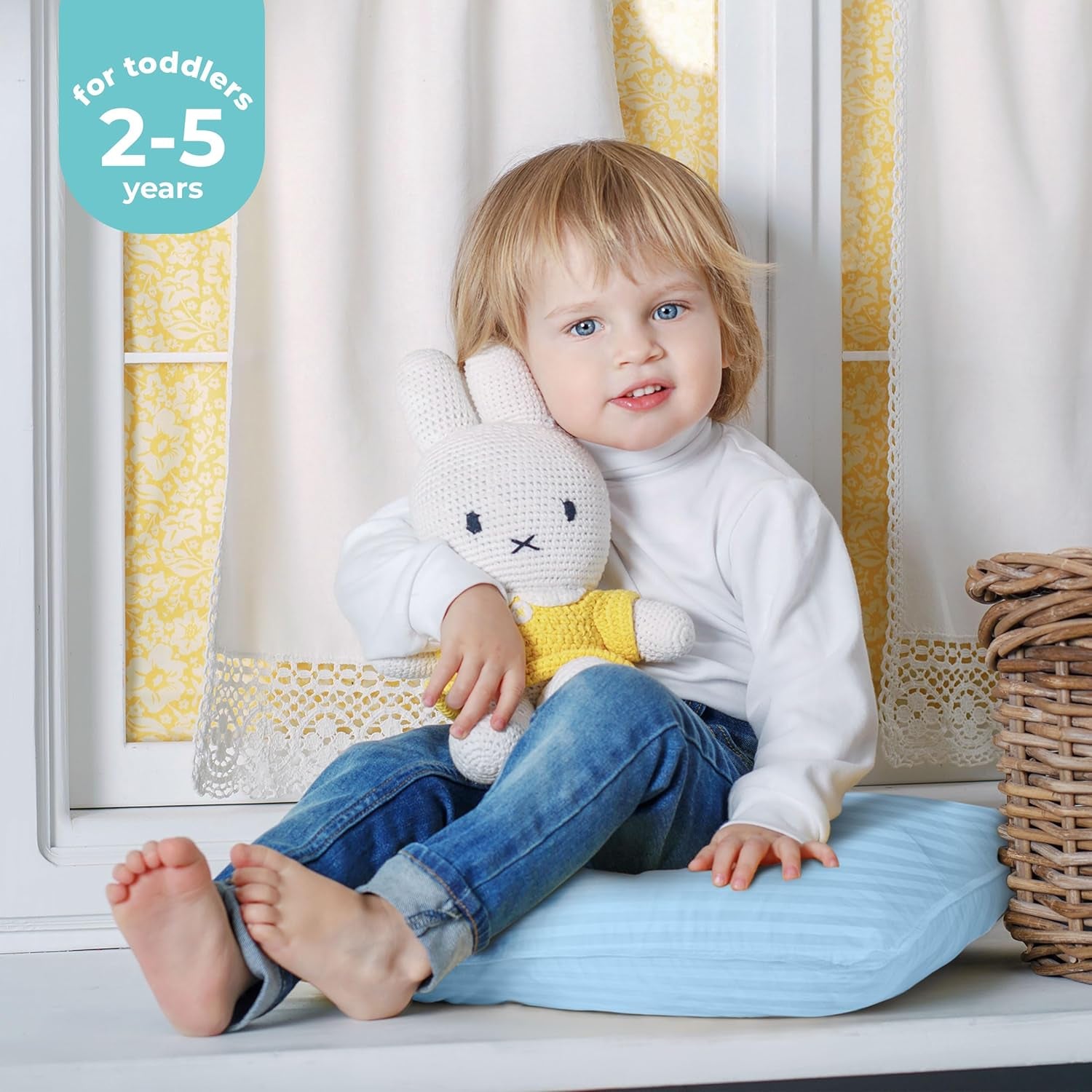 Toddler Pillow (Light Blue, 2 Pack) 13X18 Pillows for Sleeping, Soft and Breathable Cotton Blend Shell, Small Kids Pillow Perfect for Toddler Bed and Travel (Intended for Age 2 and Up)
