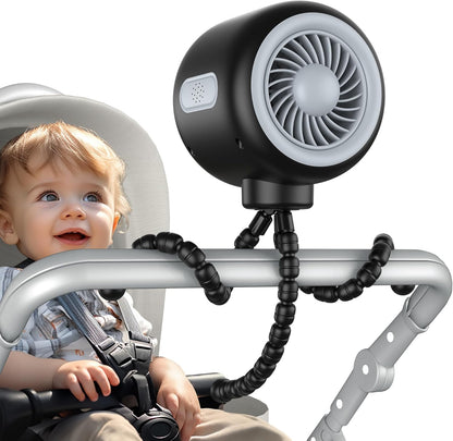 Portable Stroller Fan with Flexible Tripod, Car Seat Fan Clip-On for Infant, Rechargeable Battery Operated Fan with 3 Speeds, Baby Travel Gear for Outdoor Camping, Tent, Crib, Bike, Treadmill