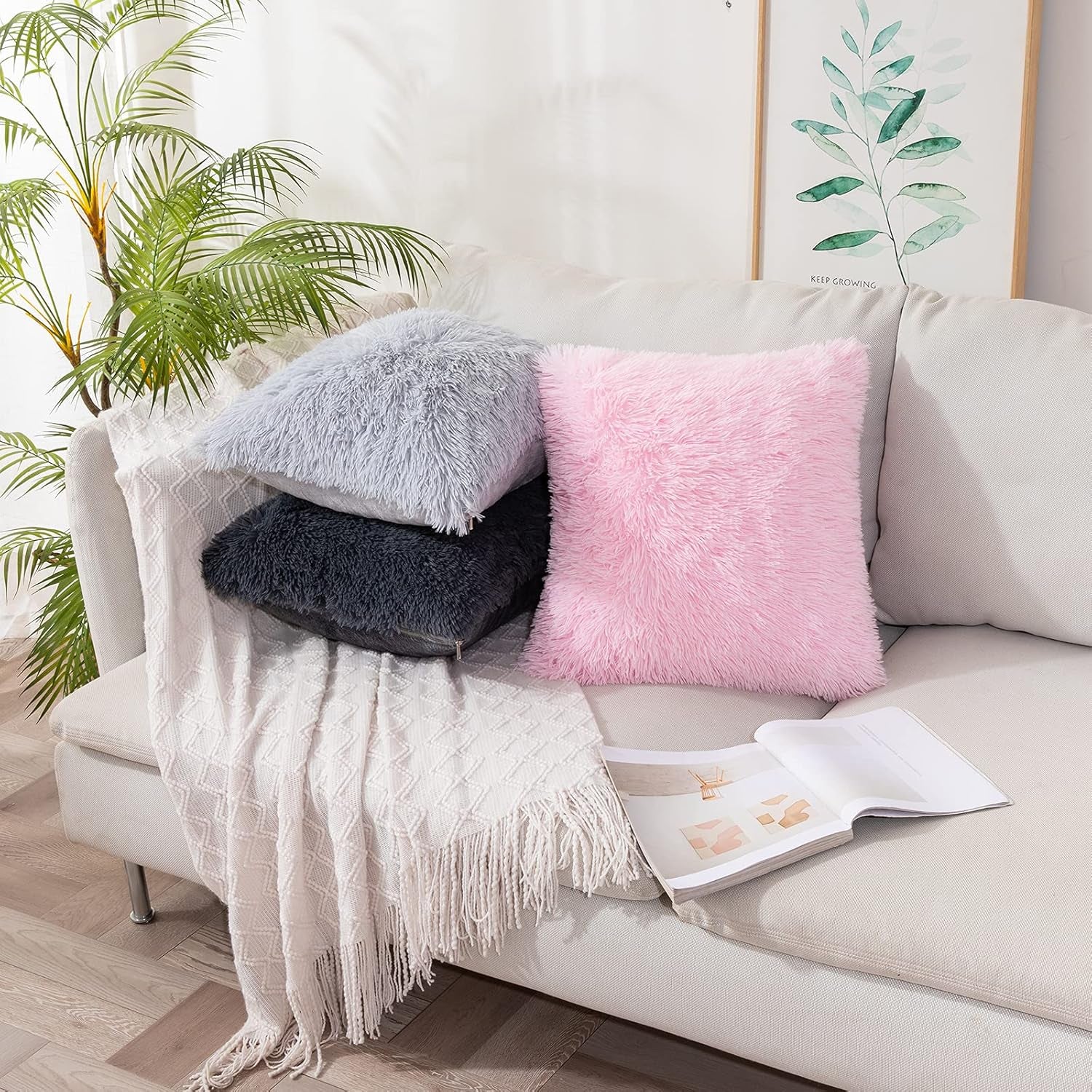 Pack of 2 Luxury Faux Fur Throw Pillow Cover Deluxe Spring Cute Valentine'S Day Pillow Covers Decorative Plush Pillow Case Cushion Cover Shell for Sofa Bedroom Car 18 X 18 Inch Pink