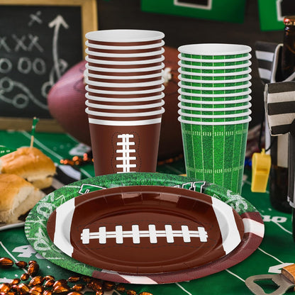 Football Party Decorations Serve 24, 99 Pcs Football Party Supplies, Disposable Football Dinner Plates Football Dessert Plates Napkins Cups Tablecloth Banner for Game Day Party Favors Decor