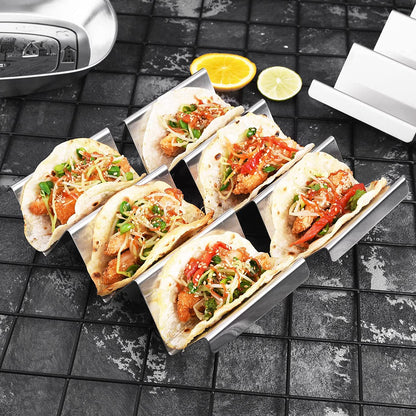 Taco Holders 4 Packs - Stainless Steel Taco Stand Rack Tray Style, Oven Safe for Baking, Dishwasher and Grill Safe
