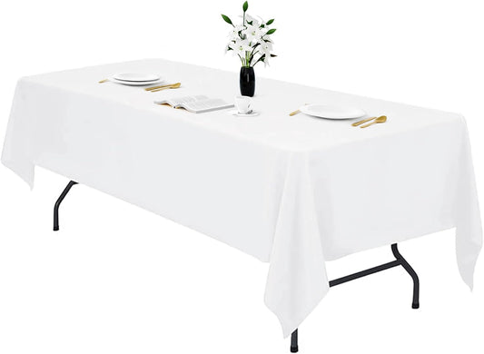 White Table Cloth for Rectangle Table - 60 X 84 Inch Tablecloths Rectangular Waterproof Washable Wrinkle Resistant for 6 FT Tables Wedding Cocktail Party