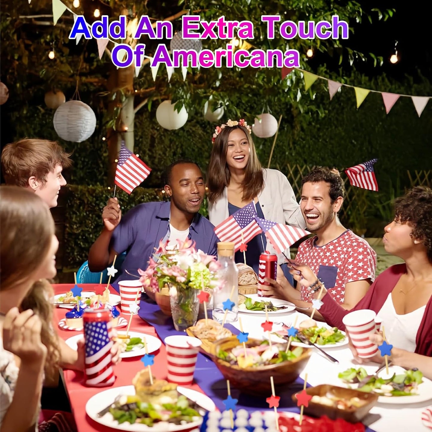 100PCS 4Th of July Cocktail Picks, Red White Blue Star Bamboo Toothpicks for Appetizers, 4.7 in Charcuterie Skewers Sticks for Fourth of July Party Supplies Independence Day Patriotic Decorations