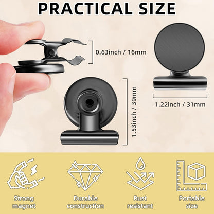 6 Pack Magnetic Clips Heavy Duty, Magnet Clips for Fridge, Refrigerator Magnets, Strong Magnetic Clip,Scratch Free Magnets with Clip for Refrigerator, Whiteboard, Classroom, Locker(Black)