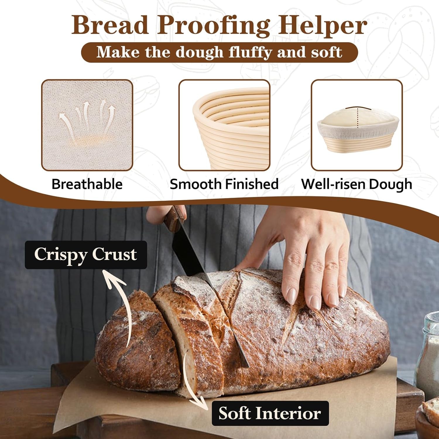 Sourdough Bread Baking Supplies, 9” round & 10” Oval Sourdough Proofing Baskets Starter Kit, Bread Making Tool Set with Cloth Liner Bread Lame Scraper Brush Dough Whisk