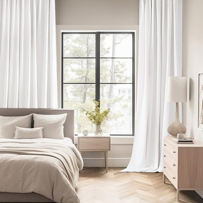 Pure White Back Tab Blackout Curtain Set, 96-Inch Length, 2 Panels for Bedroom, Rod Pocket/Pinch Pleat, Thermal Insulated Light Blocking Drapes for Living Room