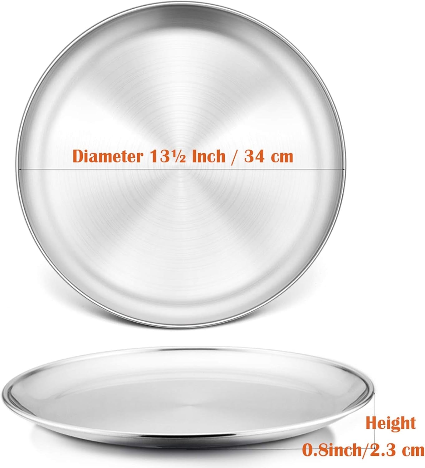 13.5 Inch Pizza Pan, 3 Pieces Stainless Steel round Pizza Tray Dish Plate for Oven Baking Roasting, Healthy & Heavy Duty, Rust Free & Dishwasher Safe -Silver