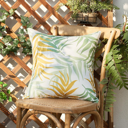 Pack of 2 Decorative Outdoor Waterproof Throw Pillow Covers Patio Pillow Cases Natural Leaves Pattern Spring Square Cushion Shams Shell for Garden Balcony Couch 16X16 Inch, Green&Yellow