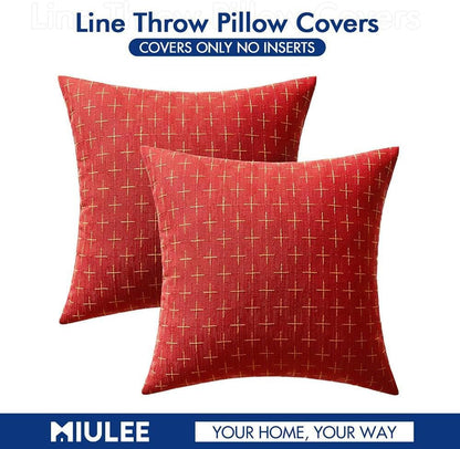 Pack of 2 Christmas Decorative Burlap Linen Throw Pillow Covers Modern Farmhouse Pillowcase Rustic Woven Textured Cushion Cover for Sofa Couch Bed 18X18 Inch Christmas Red