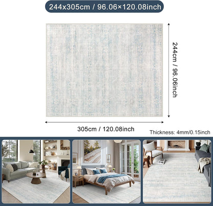 Blue Rugs for Living Room, 8X10 Distressed Light Blue Area Rugs for Bedroom, Stain Resistant Large Carpets for Dining Room, Soft Non Slip Floor Mat for Kids Room