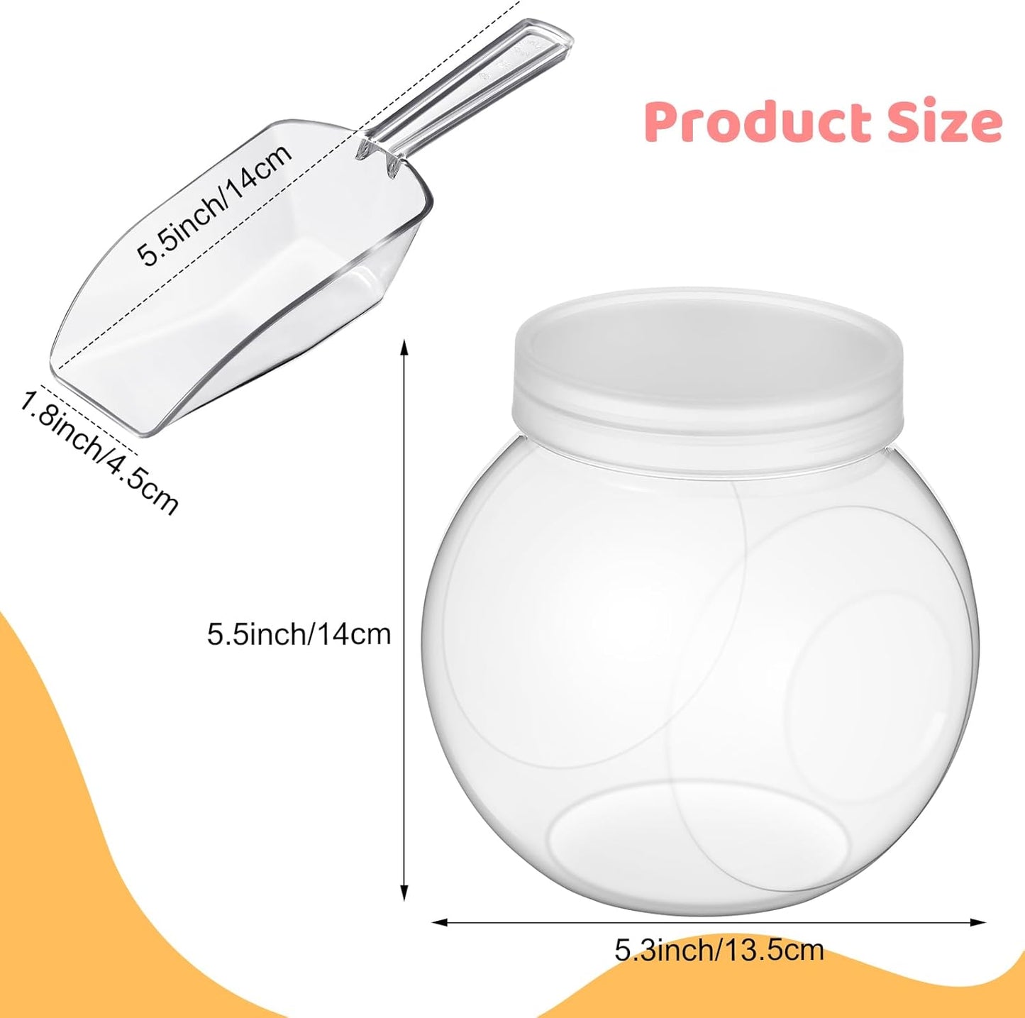 Clear Plastic Candy Jar Set with Lids and Mini Acrylic Scoops - 42 Oz Decorative Containers for Candy Buffets and Kitchen Counters (2 Sets)
