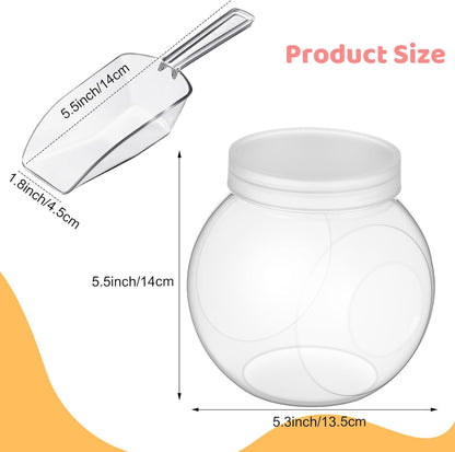 Clear Plastic Candy Jar Set with Lids and Mini Acrylic Scoops - 42 Oz Decorative Containers for Candy Buffets and Kitchen Counters (2 Sets)