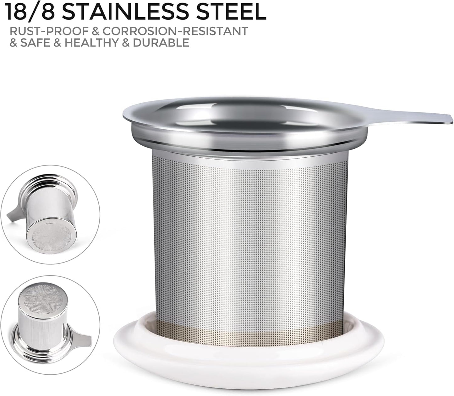 Ceramic Tea Mug with Infuser and Lid, 18 Ounce Capacity, Microwave and Dishwasher Safe, Ideal for Loose Leaf Tea Enthusiasts