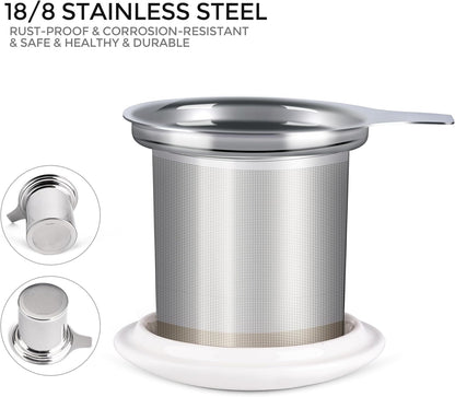 Ceramic Tea Mug with Infuser and Lid, 18 Ounce Capacity, Microwave and Dishwasher Safe, Ideal for Loose Leaf Tea Enthusiasts