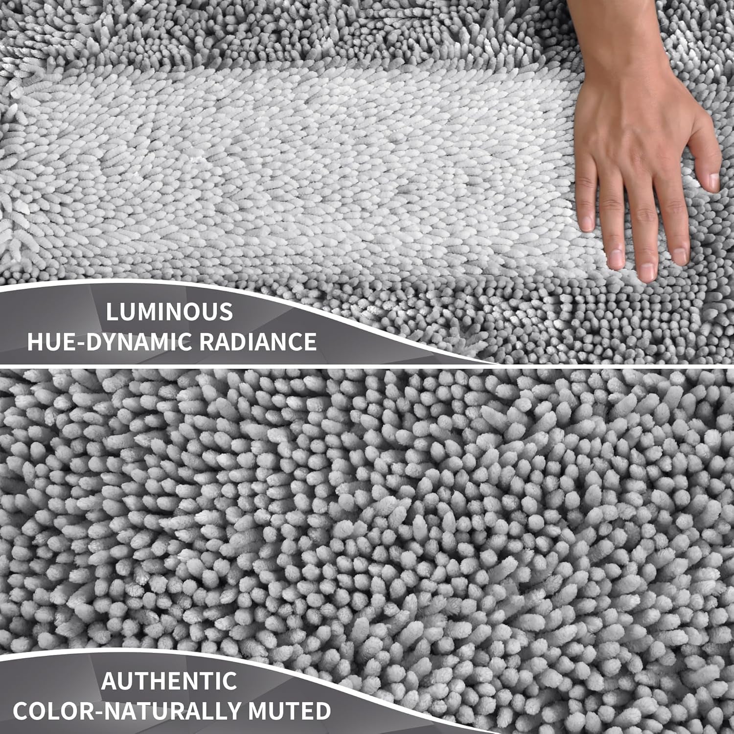 Chenille Bathroom Rugs Non Slip, Extra Thick Soft Absorbent Bath Rug 24X17 Inch, Machine Washable Quick Dry Bath Mat for Bathroom Floor, Tub and Shower, Home Decor Accessories, Light Grey