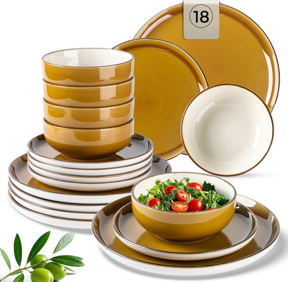 18-Piece Stoneware Dinnerware Set for 6 - Ceramic Plates and Bowls, Dishwasher and Microwave Safe