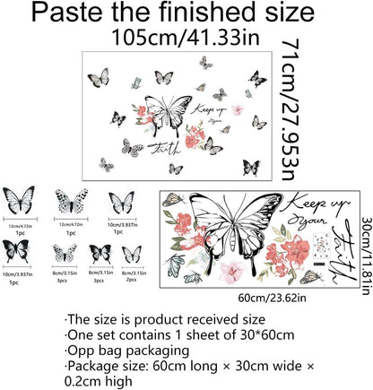 Butterfly Wall Decor Flower Vinyl Peel and Stick Big Wall Art Stickers Posters Decorations for Living Room Bedroom