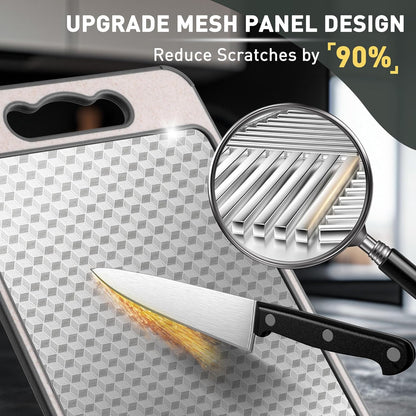 Stainless Steel Cutting Board with Handle Non-Toxic Chopping Large Big Small Metal Carving Kitchen Meat Butcher Block Not Titanium Wood Bamboo Glass Marble Stone Rubber Plastic Sink