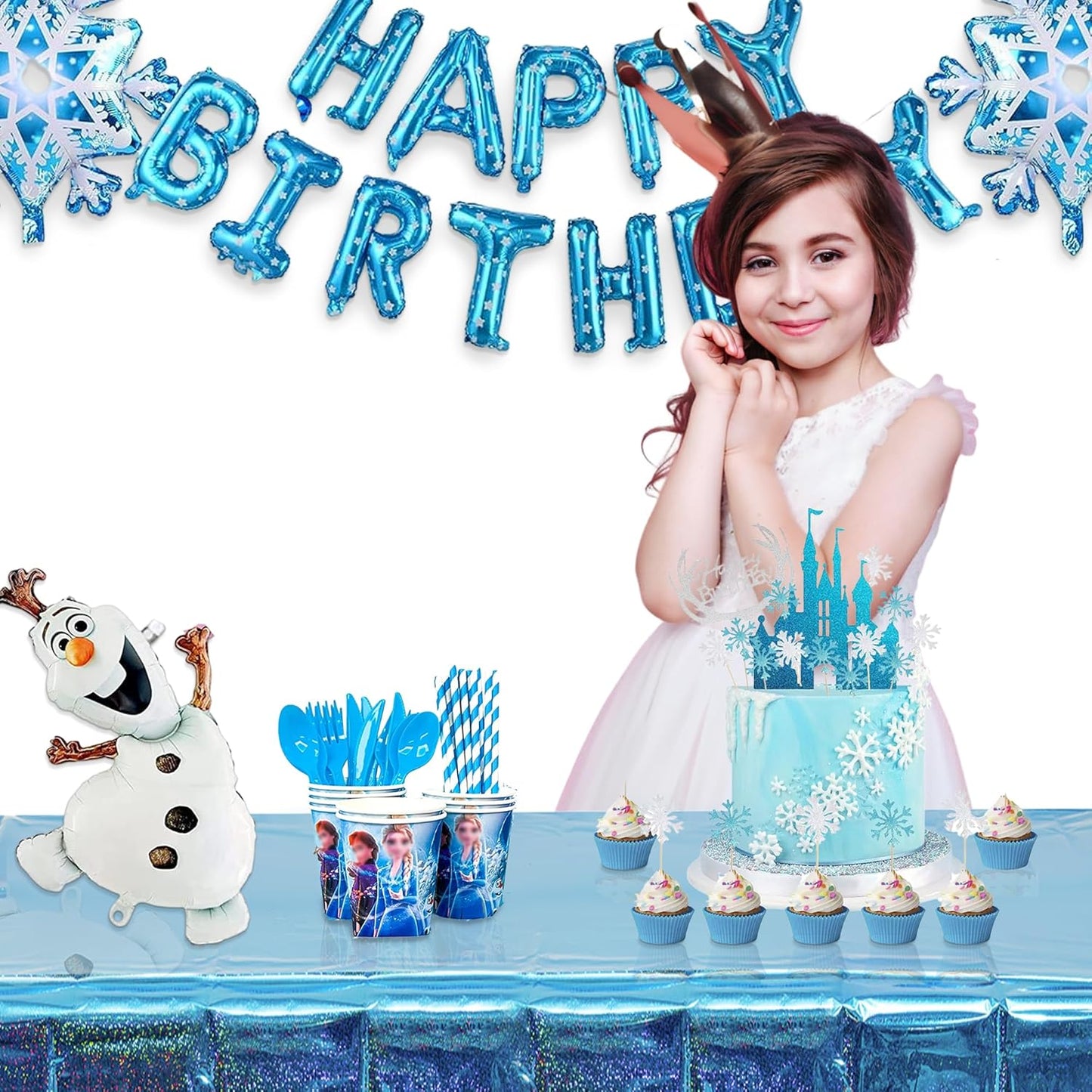 Blue Party Table Cover Decoration Tablecloth for Frozen/Winter Onederland/Under Sea/Ocean Theme Party Decorations Rectangle Tablecover with 54'' X 108'' - 2 Packs