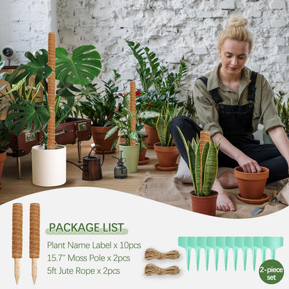 26.4 Inch Moss Pole Monstera Plant Support, 2 Pcs 15.7 Inch Moss Pole for Plants Monstera, Plant Stakes for Indoor Plants with Jute Rope and Name Label
