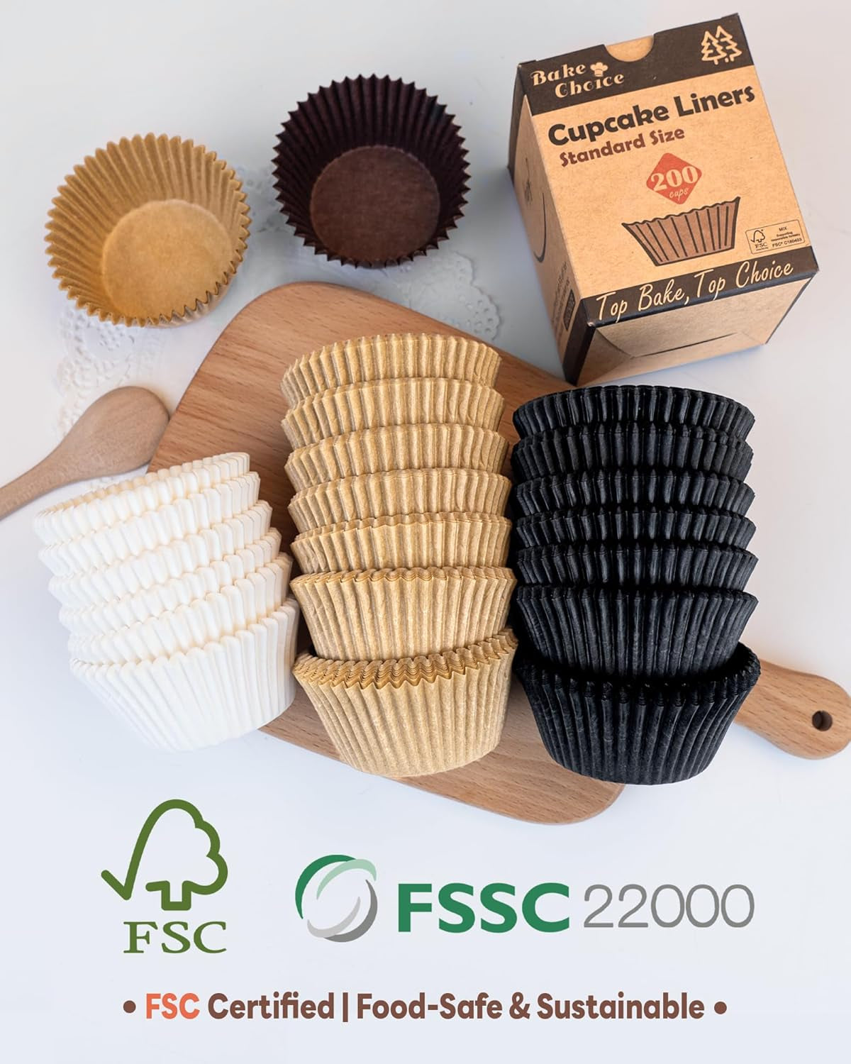 Non-Stick 200Pcs Standard Cupcake Liners for Baking, Natural, Food-Grade Cupcake Wrapper, Greaseproof Parchment Muffin Liners
