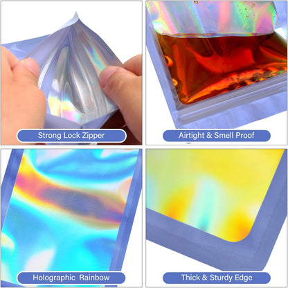 100-Pack 2×2 Inch Mylar Bags with Clear Window Holographic Resealable Sealable Packaging Zip Bag for Small Bussiness Jewelry Candy Sample Food Packing Supplies （Purple）