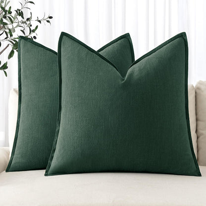 Christmas Decorative Linen Pillow Covers 18X18 Inch Dark Green ​Boho Farmhouse​ ​Neutral Couch Throw Pillows for Bed Pack of 2 Accent Modern Pillowcase Sofa Livingroom Home Decor