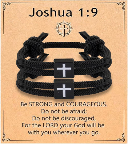 White Rope Cross Bracelet for Men Teens, 2Pack String Handmade Adjustable Weaving Rope Bracelet for Teen Boys Friends Son Grandson