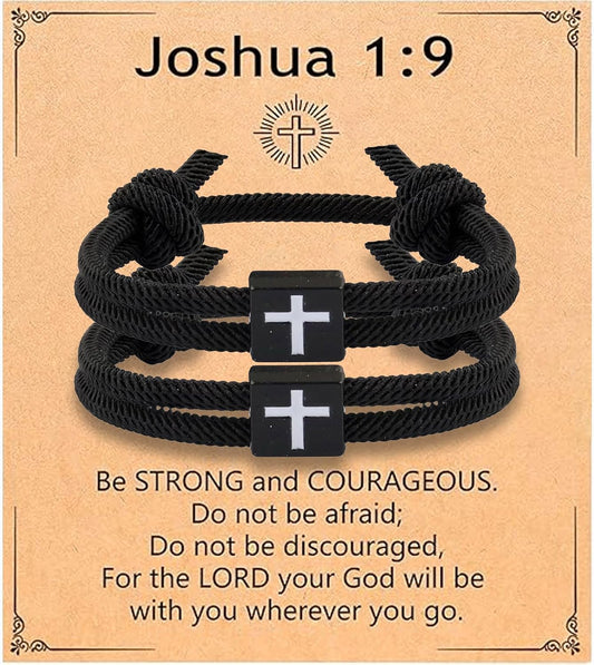 White Rope Cross Bracelet for Men Teens, 2Pack String Handmade Adjustable Weaving Rope Bracelet for Teen Boys Friends Son Grandson