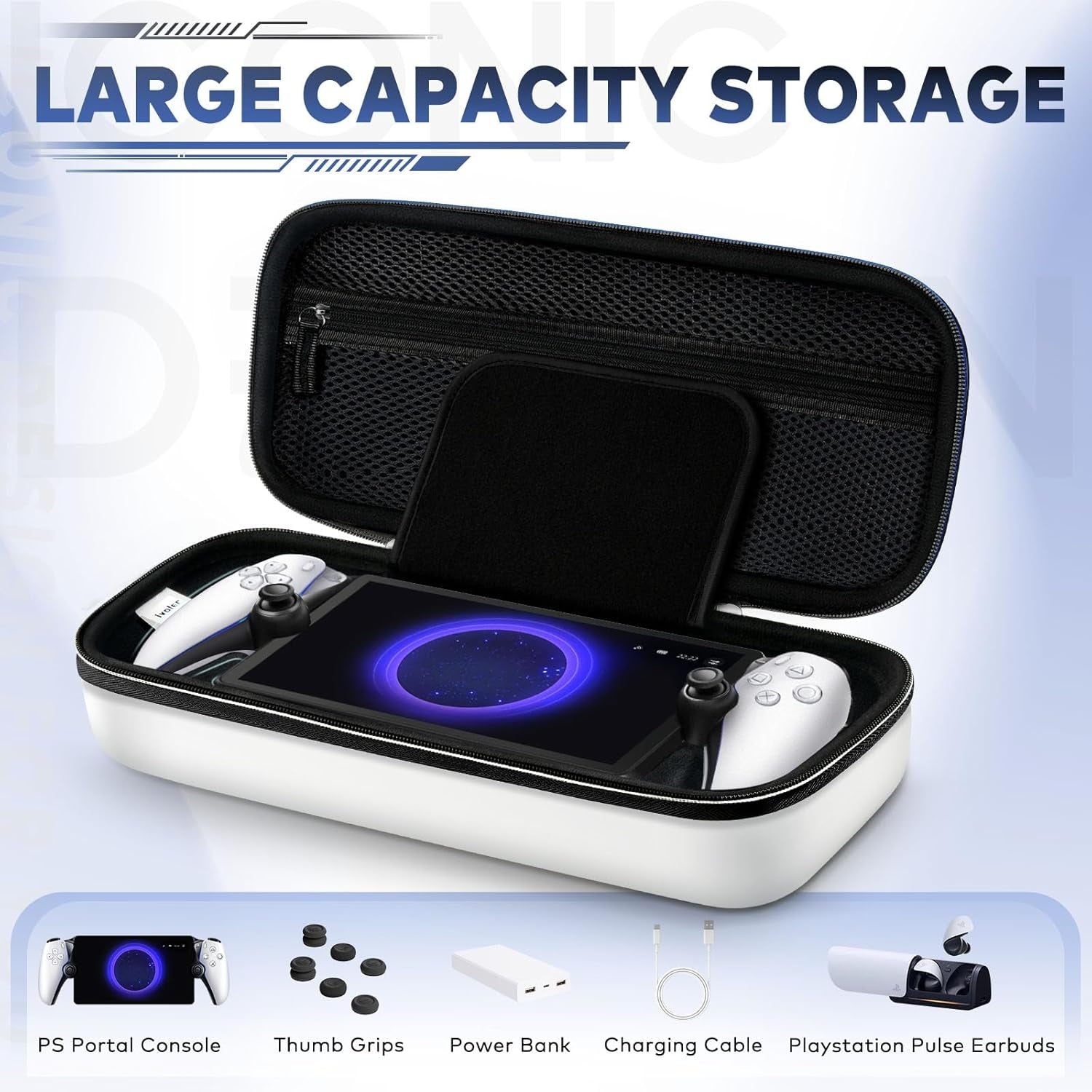 Carry Case for Playstation Portal Remote Player for PS 5 Console Holds Accessories, Portable Hard Shell Pouch Anti-Drop Travel Bag with Protective Storage Mesh Pocket,Travel Friendly, White