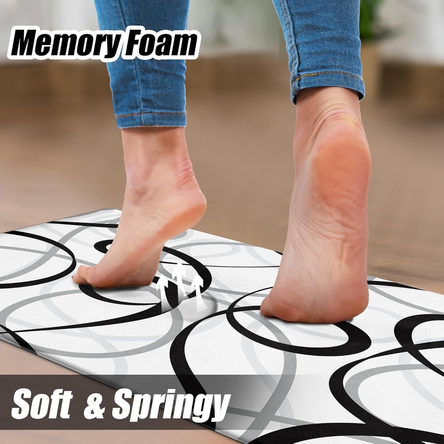 Kitchen Mats Cushioned anti Fatigue Kitchen Rugs Sets of 2 Black White Grey Memory Foam Padded Kitchen Floor Mat Non Slip Waterproof Comfort Standing Mats for Sink Laundry Office