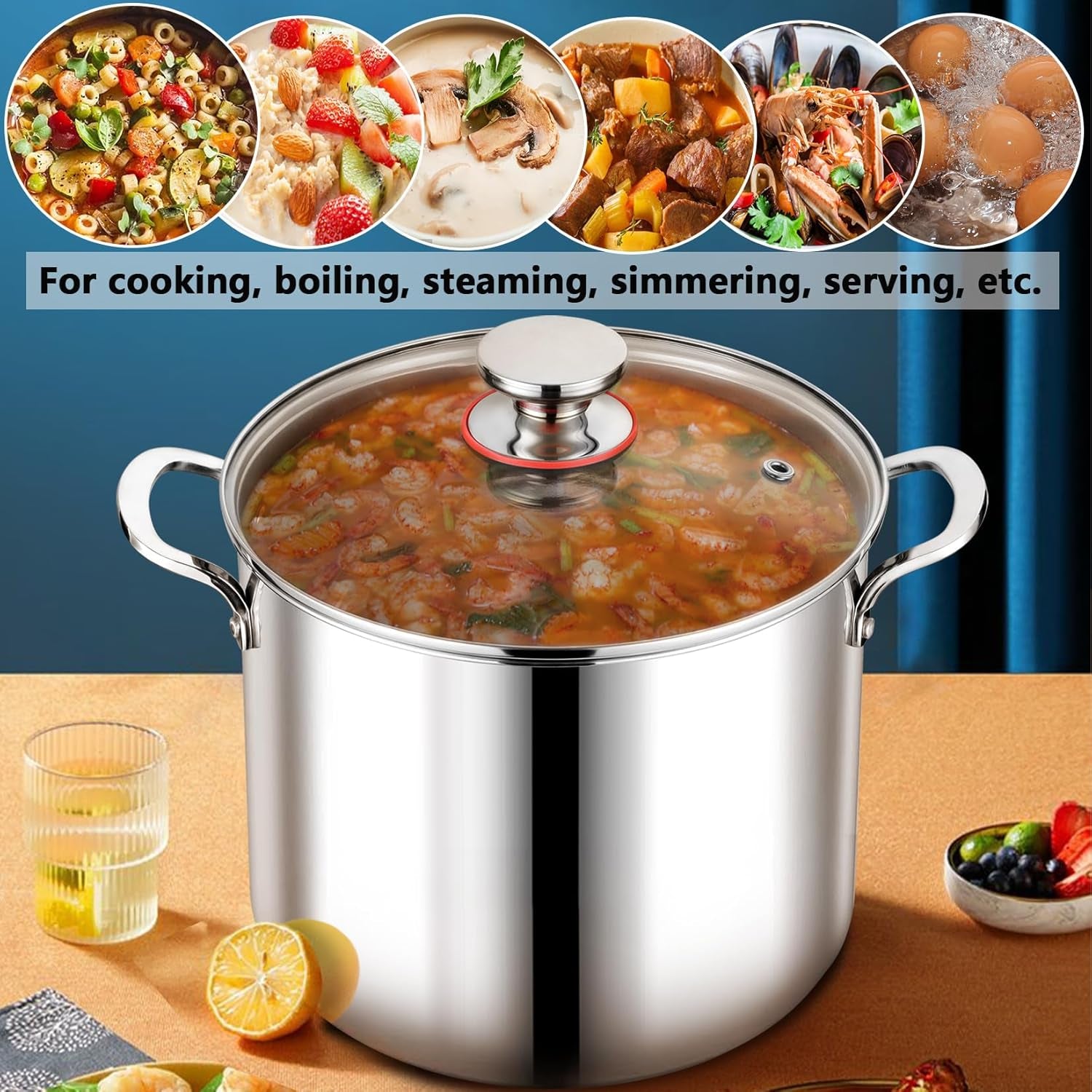 12 Quart Stainless Steel Stock Pot with Lid, Large Stockpot for Cooking Pasta Soup, Cookware for Induction Gas Electric Stoves, Visible Lid & Measuring Markings, Dishwasher Safe