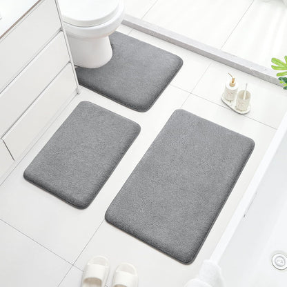 Upgraded Bathroom Rugs Sets 3 Piece, Extra Thick Absorbent Soft Memory Foam, Washable Toilet Bath Mat (Grey,17"X24"+20"X32"+U Shape 20"X24")