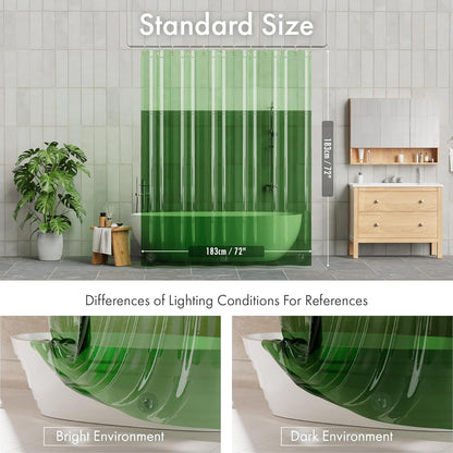 100% EVA Shower Curtain Liner, 72 X 72 Inches Heavy Duty Shower Curtain and Liner 2-In-1 with 3 Clear Stones and 12 Brass Grommets, Color Block Soft Shower Liner - Mint Green & Pine Green