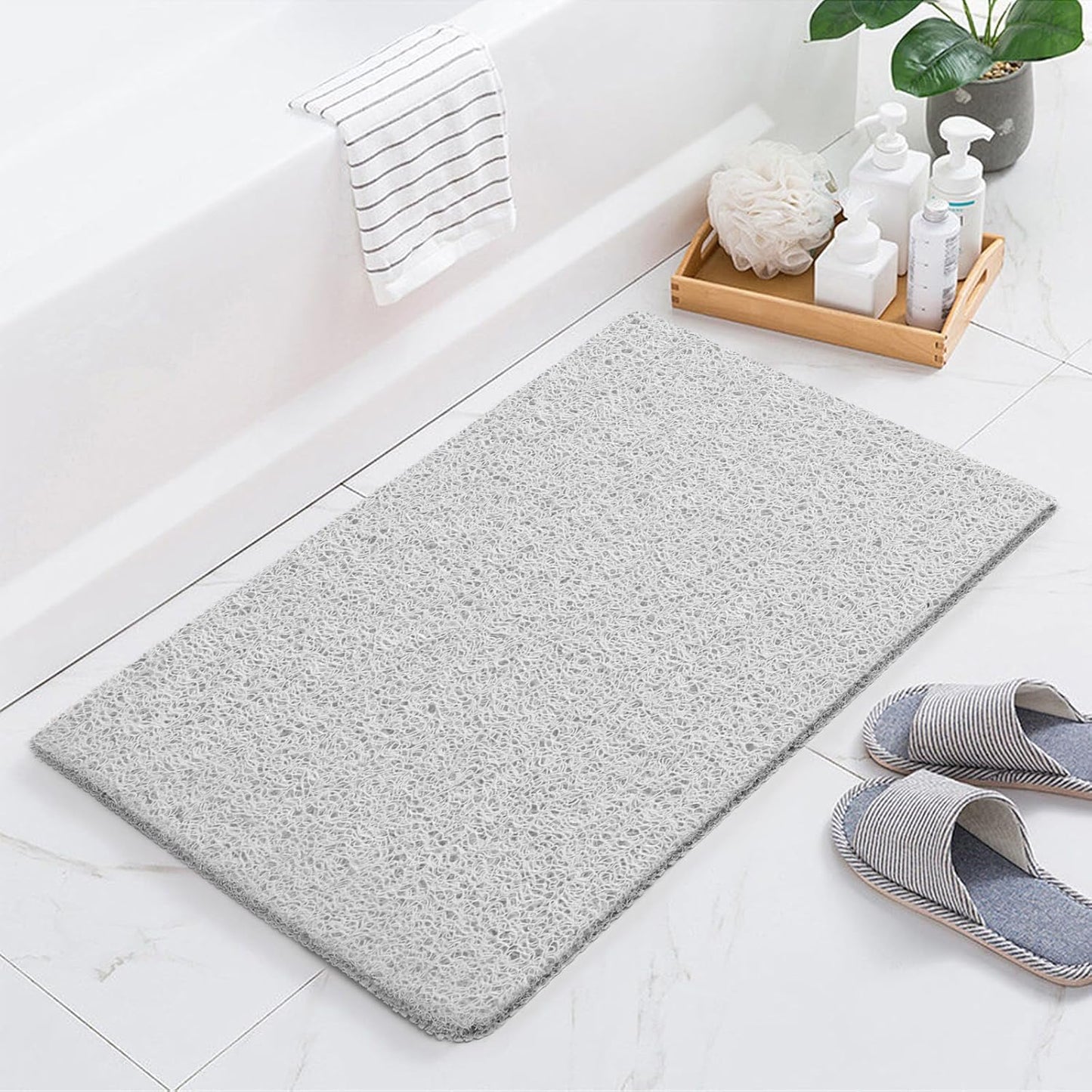Bathtub Mat Non Slip, Bath Mat for Tub, Shower Mats for inside Shower, 31.5X16 Inch, PVC Loofah Bathroom Mats for Wet Areas, Quick Drying, White