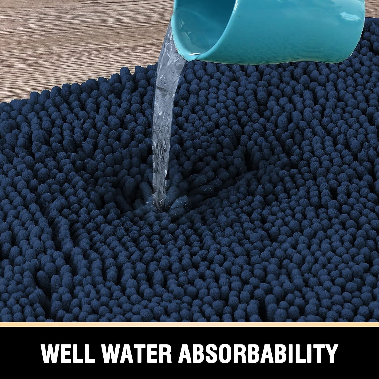 Bath Mat Bath Rug for Bathroom Luxury Chenille Bathroom Rug Mat Extra Soft and Absorbent Microfiber Shaggy Rugs Non Slip Rug Quick Dry Bath Mat Washable, 17 X 24 Inches, Navy