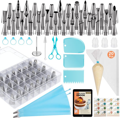 90 Pcs Piping Bags and Tips Set, Cake Decorating Supplies Kit with 55 Numbered Icing Piping Tips, 20+2 Pastry Bags for Cake Cupcake, Frosting Piping Kit with Booklet and Ebook
