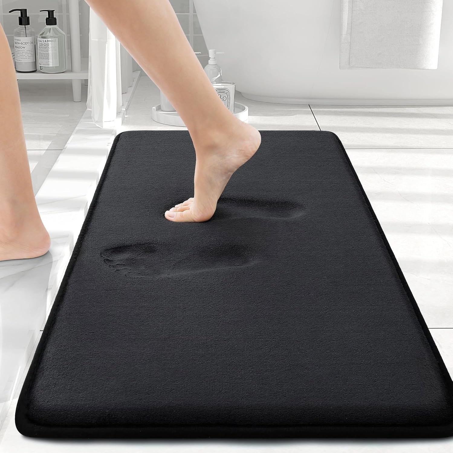Bath Rug and Dog Door Mat Set, Memory Foam Bath Rug (Black 24X16) and Classic Dog Door Mat for Muddy Paws (Grey 30X20)