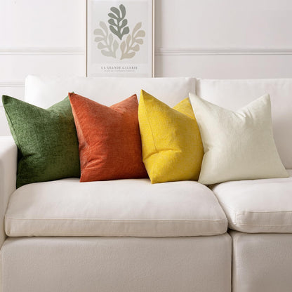 Fall Couch Throw Pillow Covers 18X18 Inch Set of 4 Orange-Green Soft Chenille Pillowcases Western Farmhouse Boho Cushion Shams for Spring Modern Home Decor Sofa Living Room Bed Gradient Series