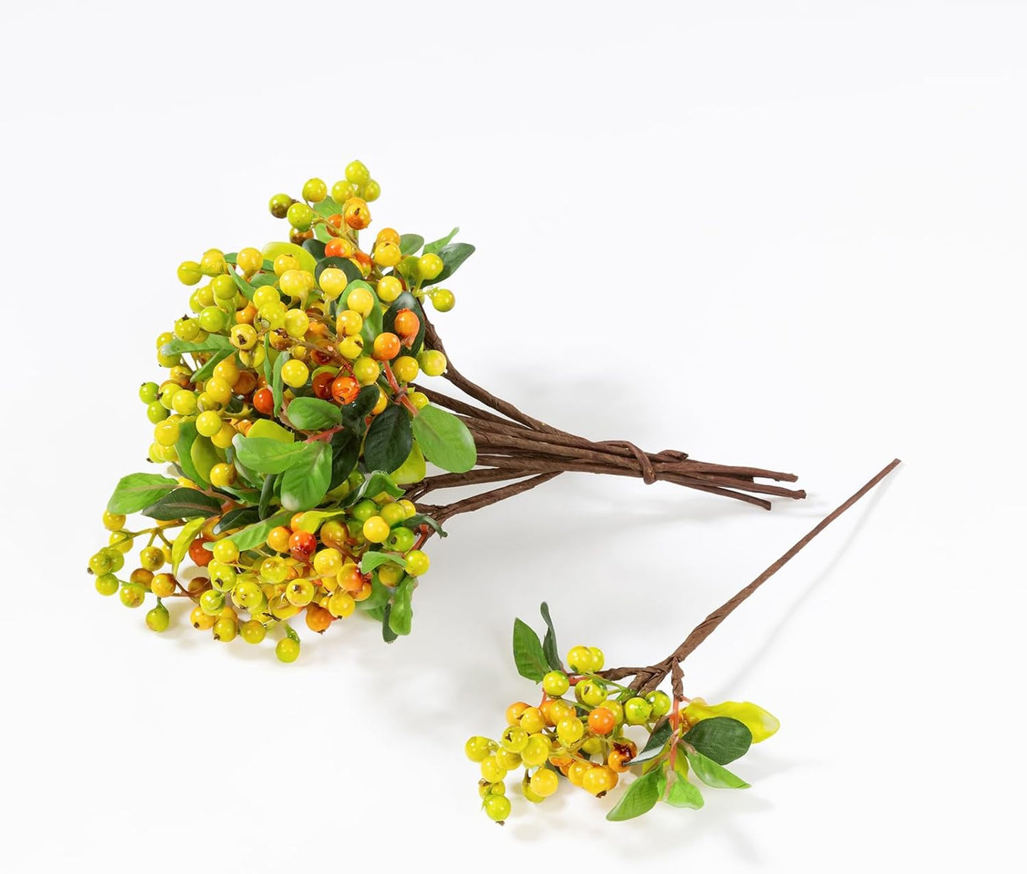 Artificial Orange Fall Berry Stems 20 PCS Fake Berries Branches Spray with Green Leaves 9.8 Inch Small Berry Picks for Thanksgiving Christmas Floral Crafts Home Decor, Orange Yellow